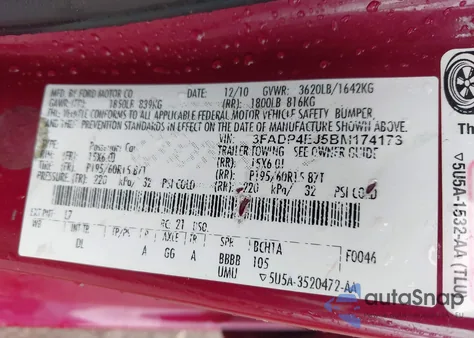 2011 Ford Fiesta Se z USA, uszkodzony, nr VIN 3FADP4EJ5BM174173